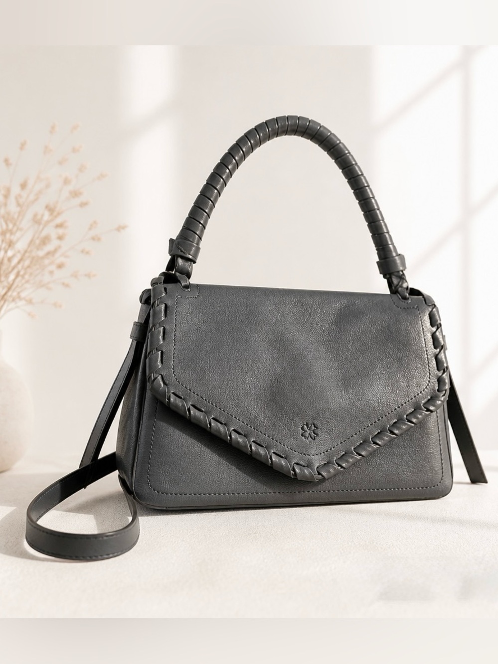 Lucky Brand Grey Leather Crossbody Satchel with Top Handle 2 In 1 - Minor scuffs